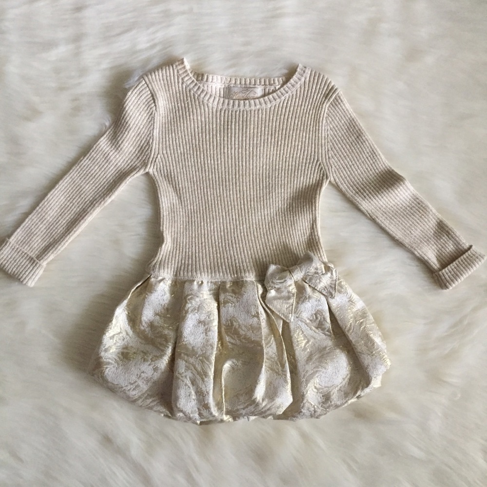 Toddler Girl Cream & Gold Sweater Dress